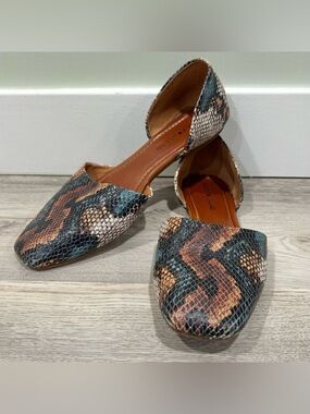 Lucky Brand Drowe D’orsay Snake Print Leather Flat Slip On Sandal Shoe Size 10